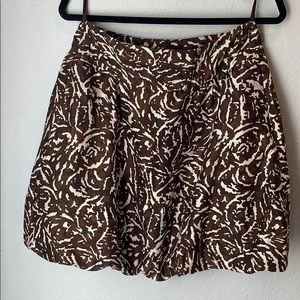 Silk Brown & White Abstract Floral Bell Skirt